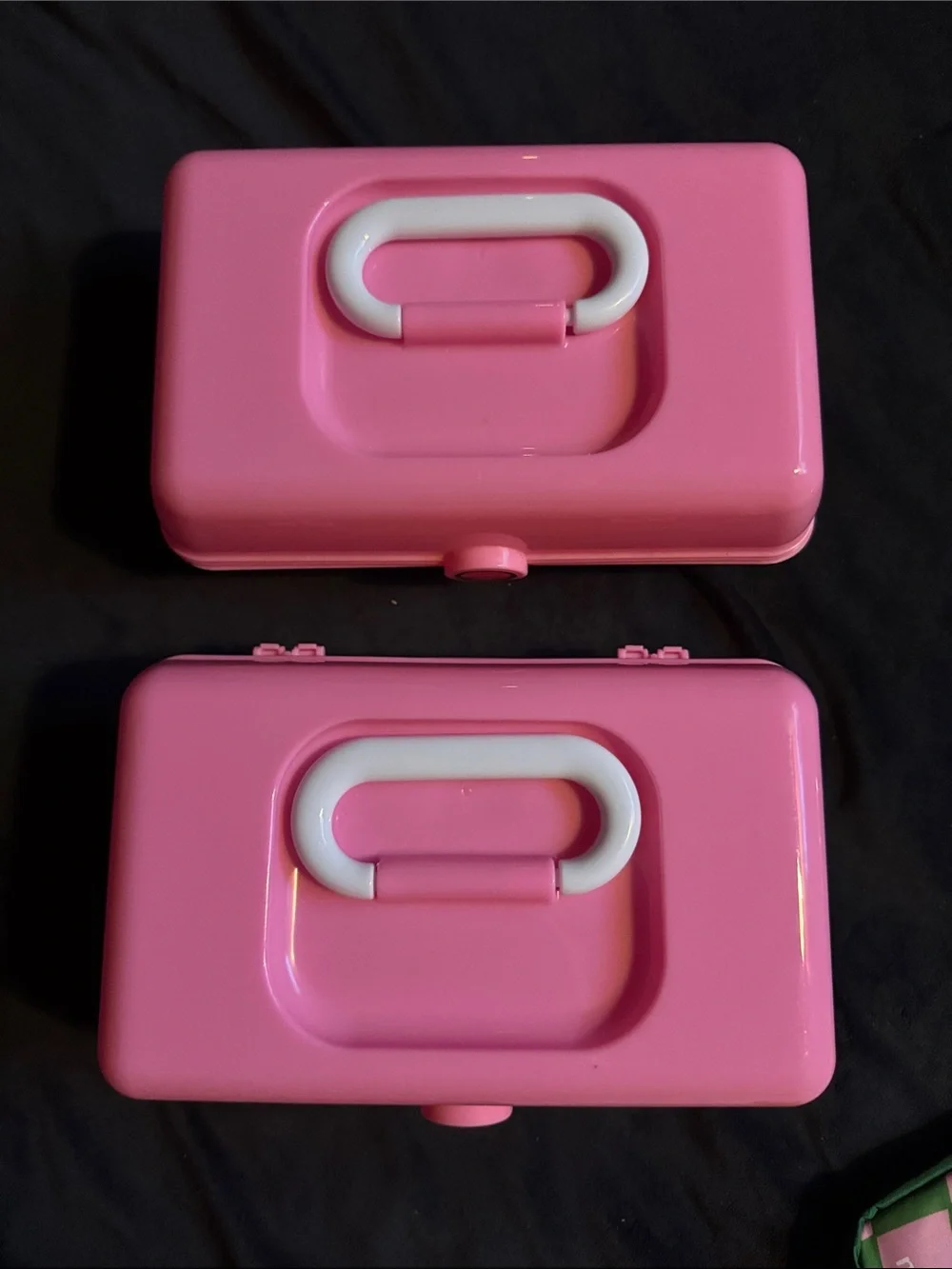 2 Pink Plastic Storage Box Compact Organizer Makeup Case School Supplies